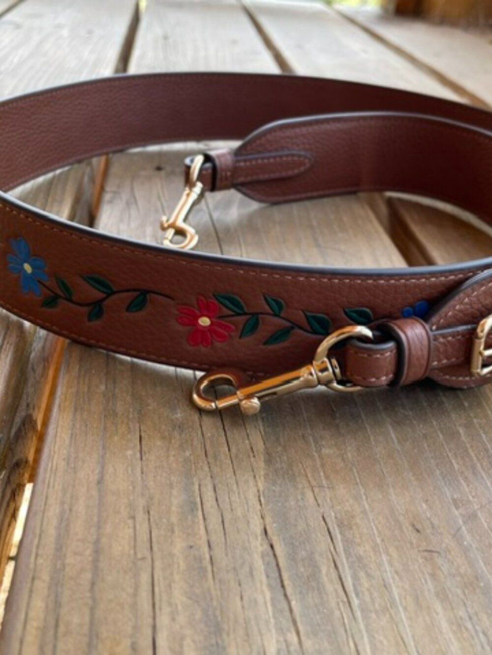 Coach Brown Leather Strap Floral embossed 50 inches